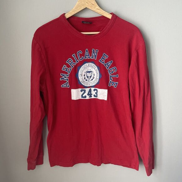 Vintage American Eagle Distressed Graphic Embroidered Red Long Sleeve Men’s Sz M - Picture 1 of 6